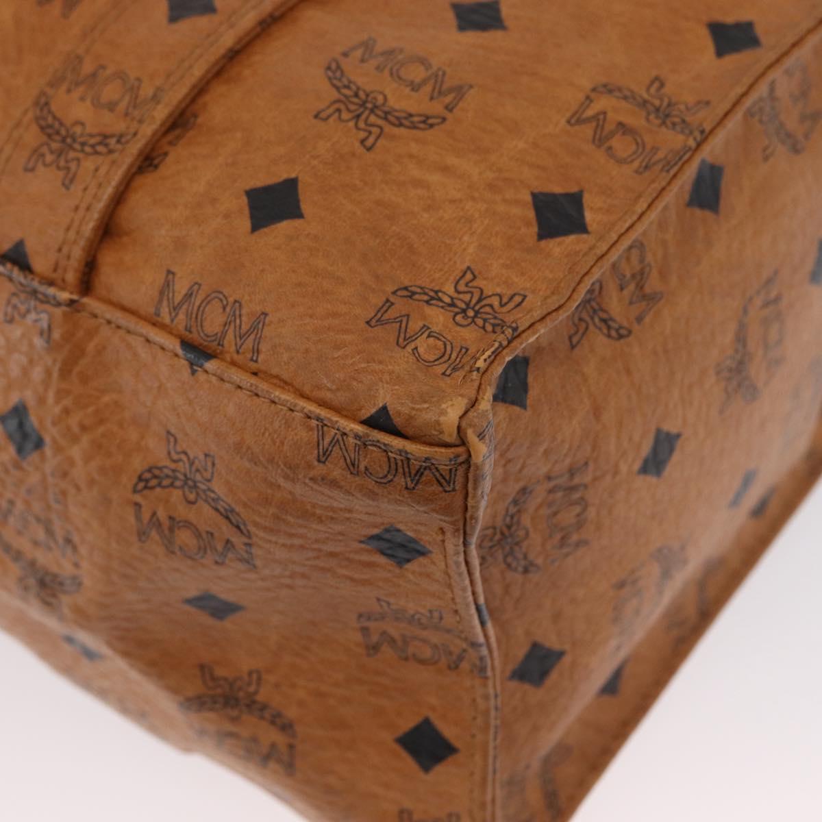 MCM Logogram Vicetos Tote Bag PVC Brown Gold Auth BA10957