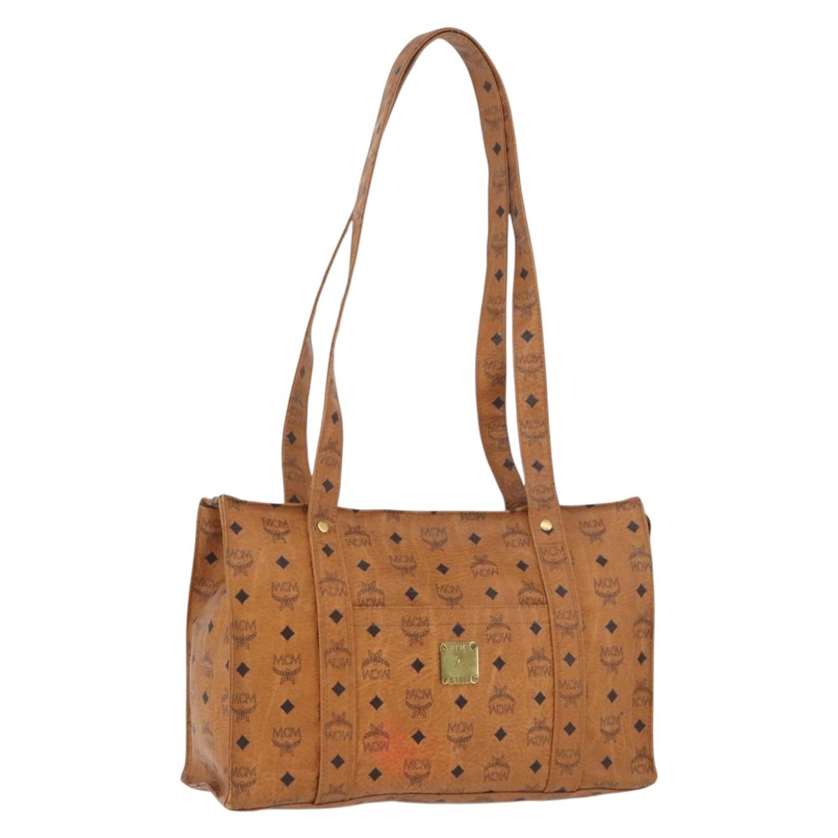 MCM Logogram Vicetos Tote Bag PVC Brown Gold Auth BA10957