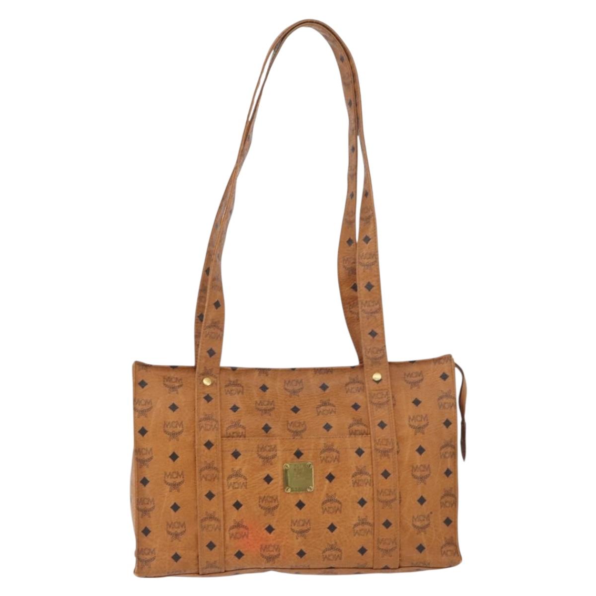 MCM Logogram Vicetos Tote Bag PVC Brown Gold Auth BA10957
