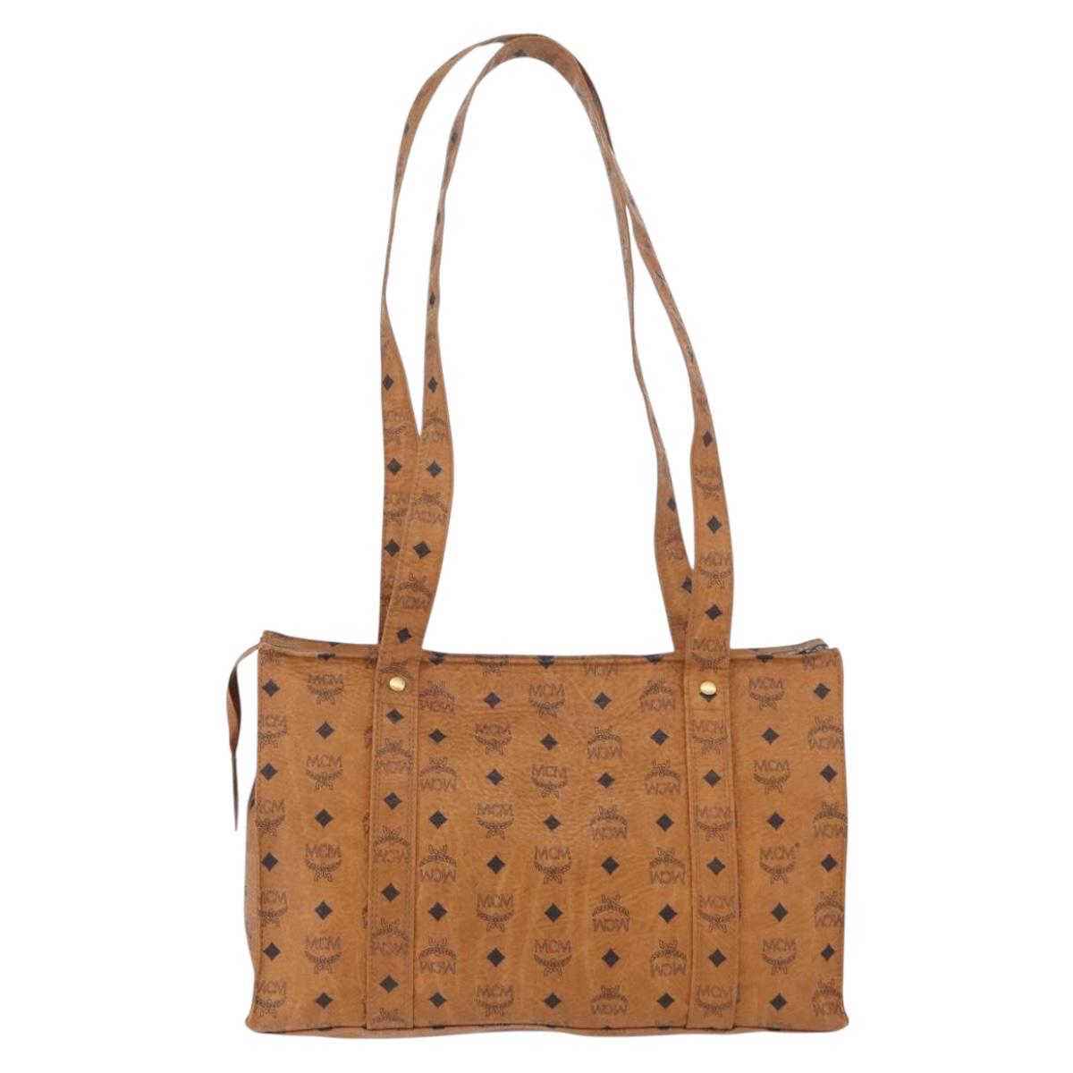 MCM Logogram Vicetos Tote Bag PVC Brown Gold Auth BA10957