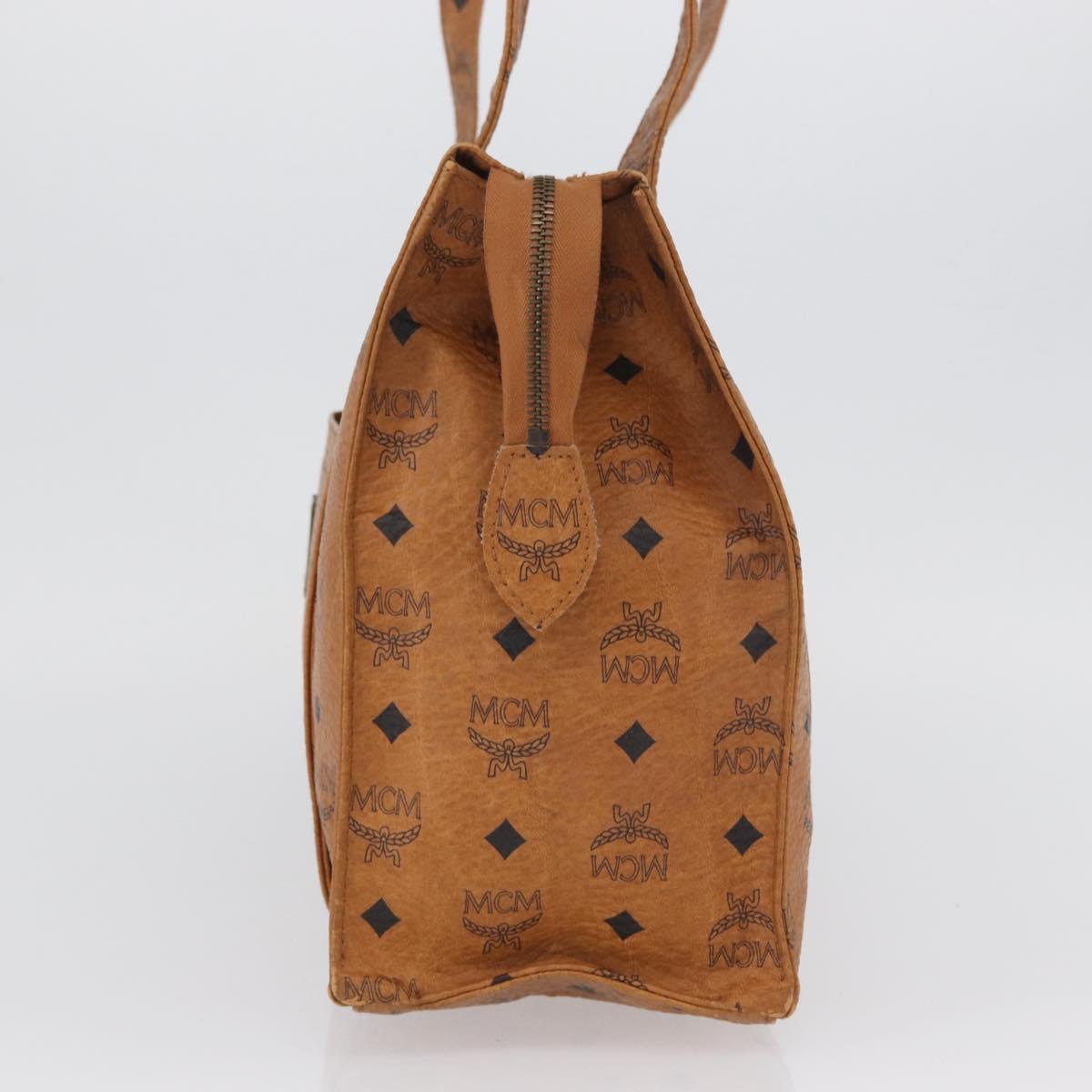 MCM Logogram Vicetos Tote Bag PVC Brown Gold Auth BA10957