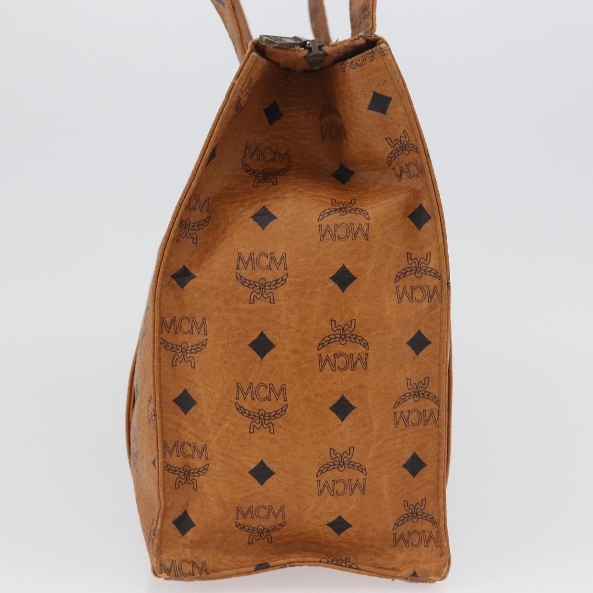 MCM Logogram Vicetos Tote Bag PVC Brown Gold Auth BA10957