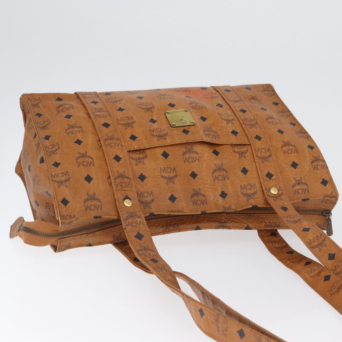 MCM Logogram Vicetos Tote Bag PVC Brown Gold Auth BA10957