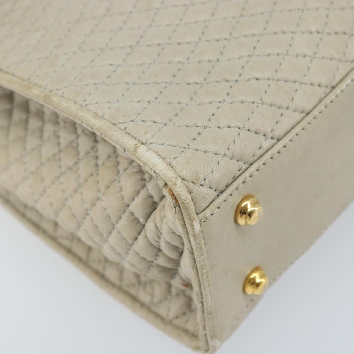 BALLY Hand Bag Leather Ivory Gold Auth BA10961