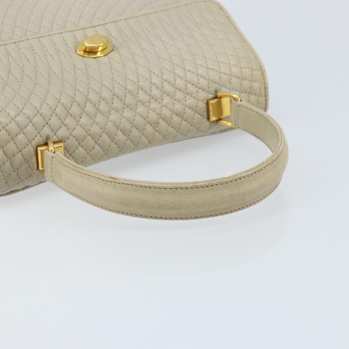BALLY Hand Bag Leather Ivory Gold Auth BA10961