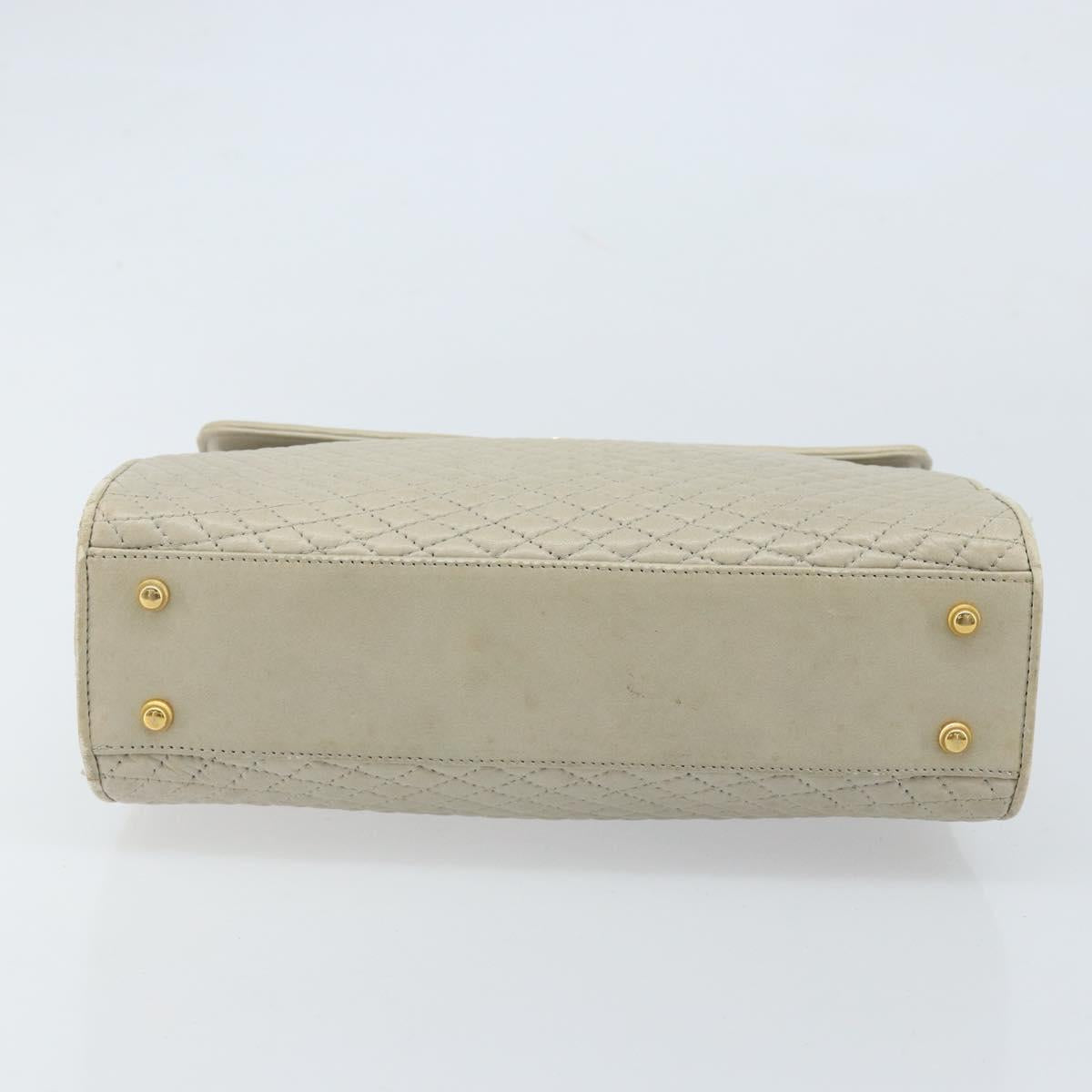 BALLY Hand Bag Leather Ivory Gold Auth BA10961