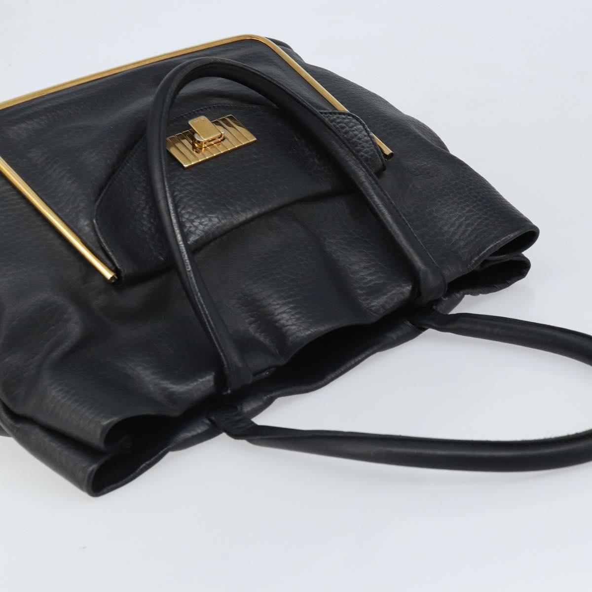 Chloe Sally Tote Bag Leather Black Gold Auth BA10963