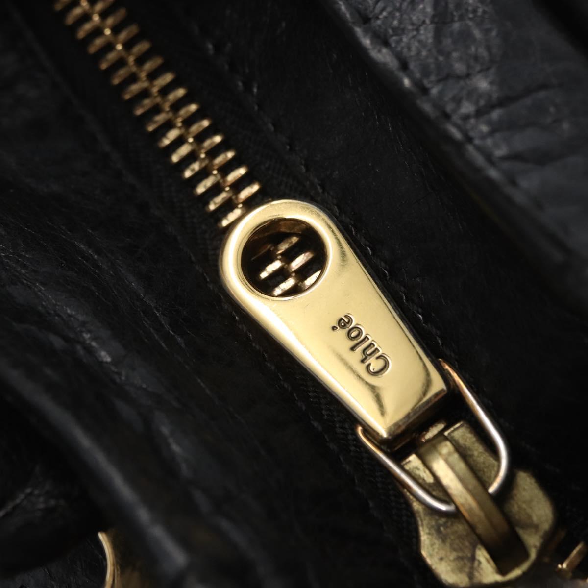 Chloe Etel Hand Bag Leather 2way Black Gold Auth BA10965