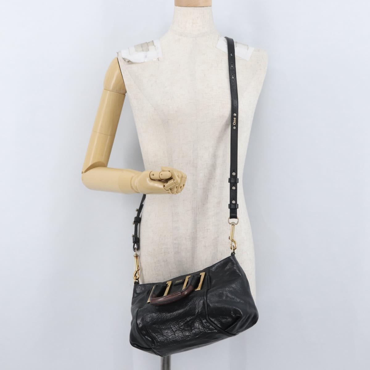 Chloe Etel Hand Bag Leather 2way Black Gold Auth BA10965