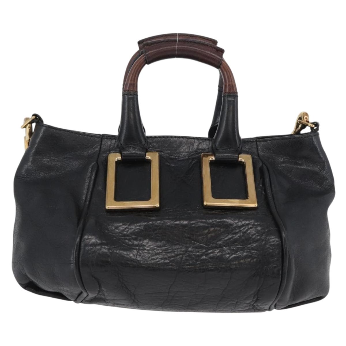 Chloe Etel Hand Bag Leather 2way Black Gold Auth BA10965