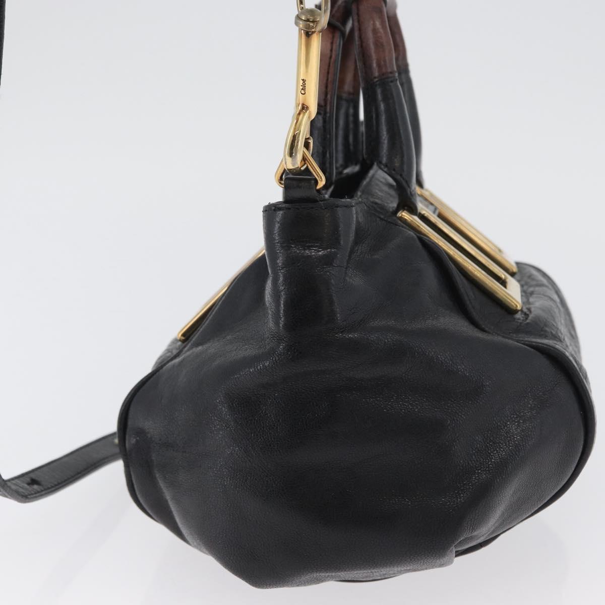 Chloe Etel Hand Bag Leather 2way Black Gold Auth BA10965
