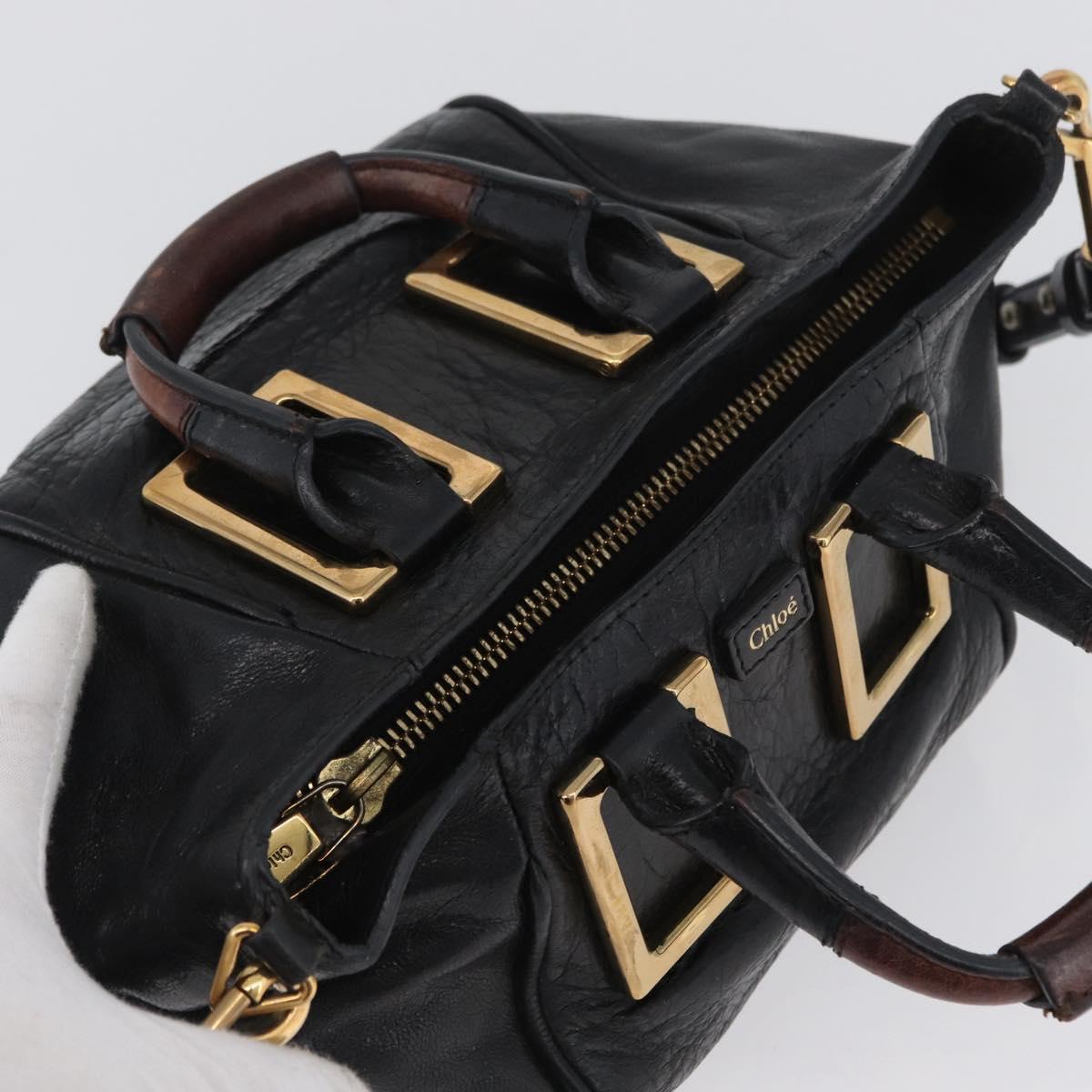 Chloe Etel Hand Bag Leather 2way Black Gold Auth BA10965