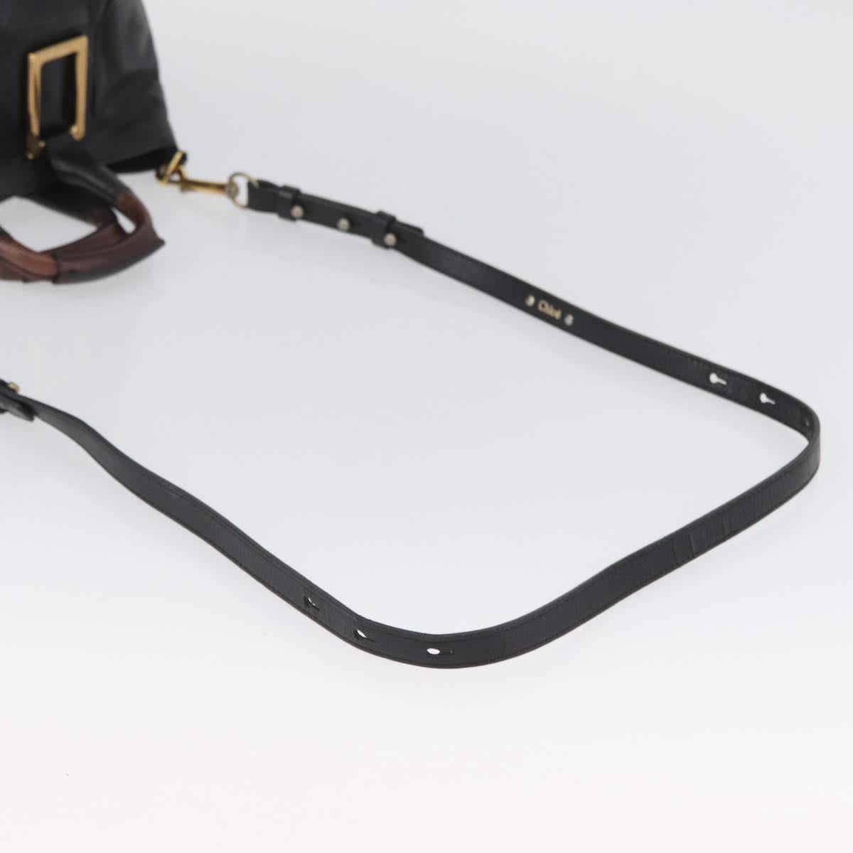 Chloe Etel Hand Bag Leather 2way Black Gold Auth BA10965