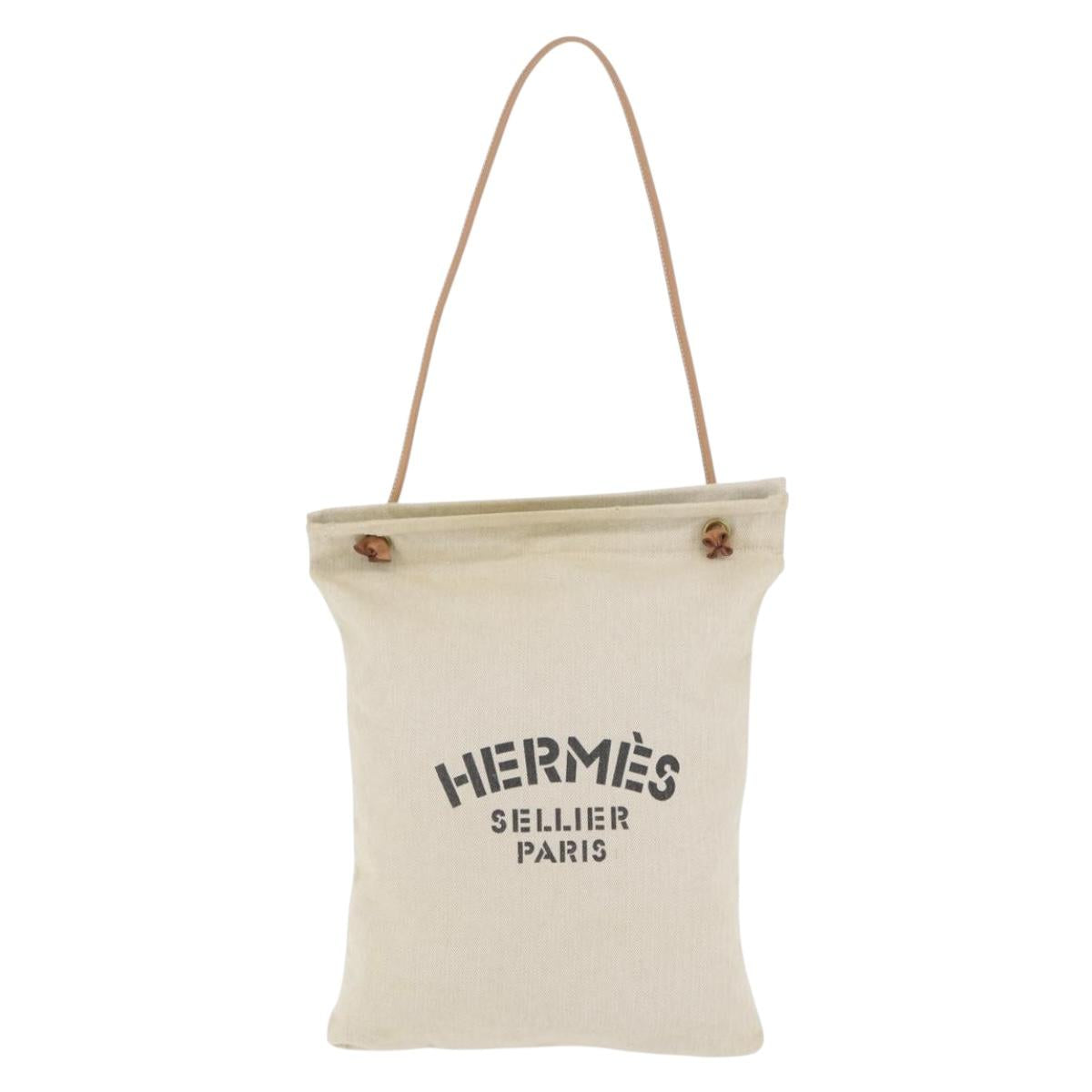 HERMES Aline PM Shoulder Bag Canvas Beige Gold Auth BA10967