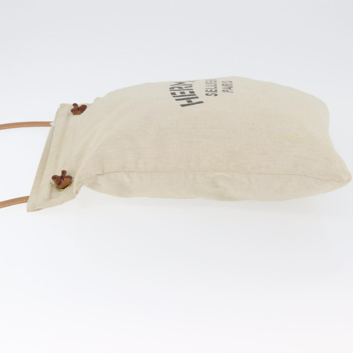 HERMES Aline PM Shoulder Bag Canvas Beige Gold Auth BA10967