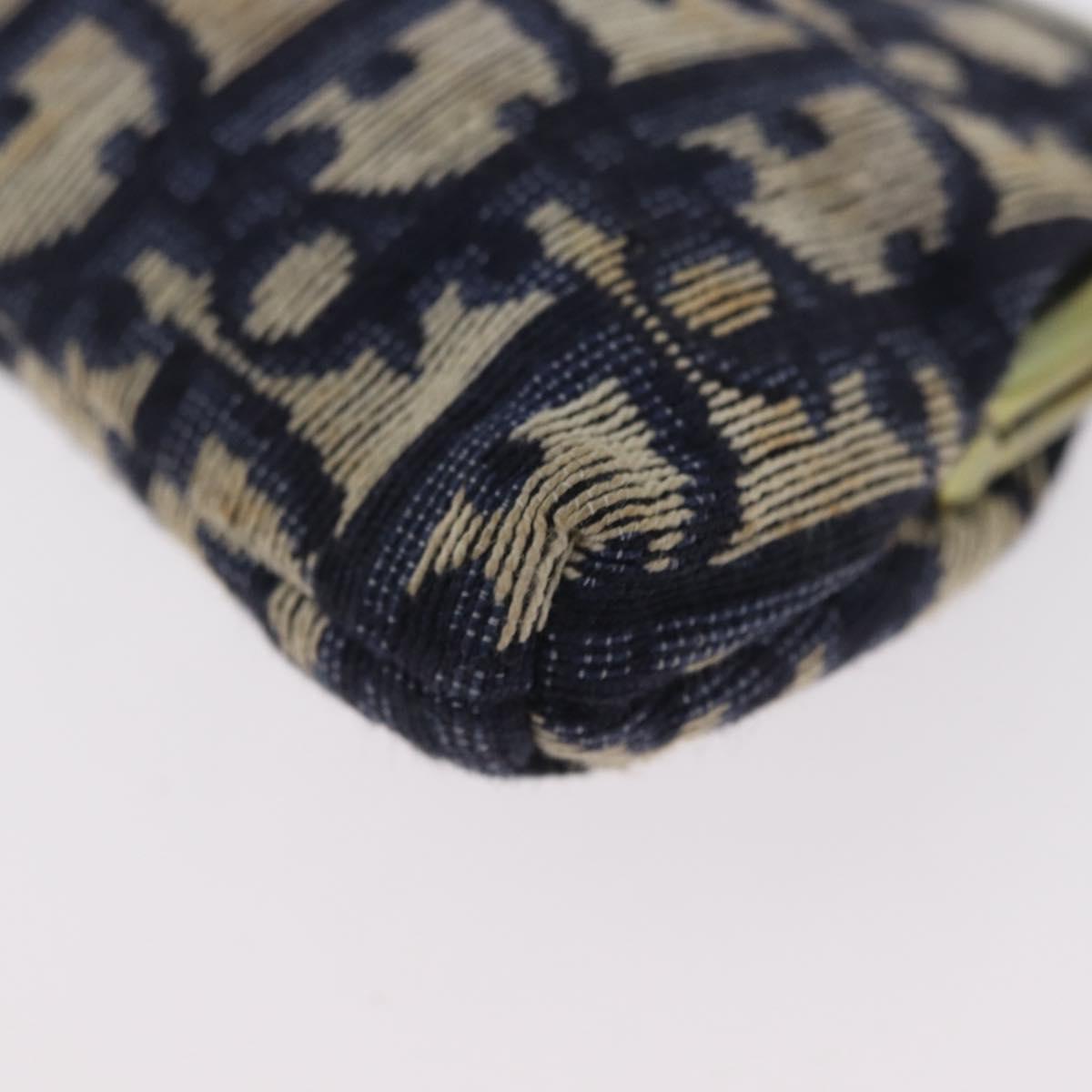 Christian Dior Trotter Canvas Gamaguchi Pouch Navy Gold Auth BA10970