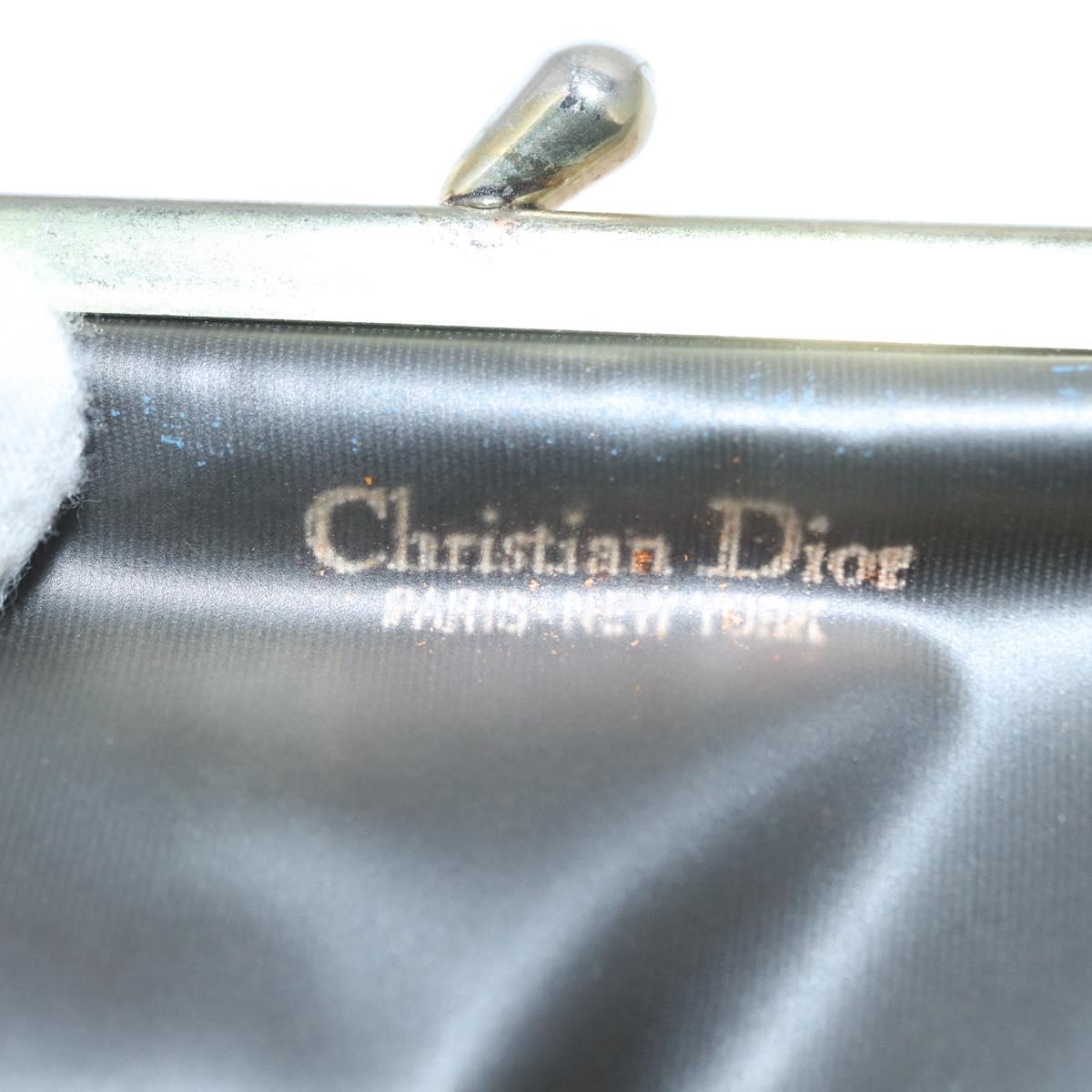 Christian Dior Trotter Canvas Gamaguchi Pouch Navy Gold Auth BA10970