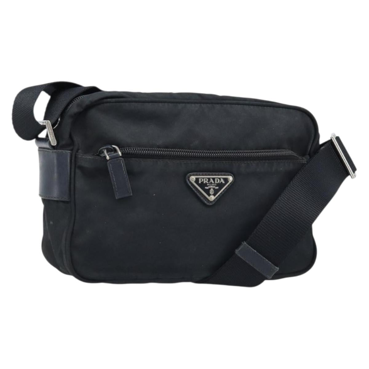 PRADA Shoulder Bag Nylon Black Silver Auth BA10971