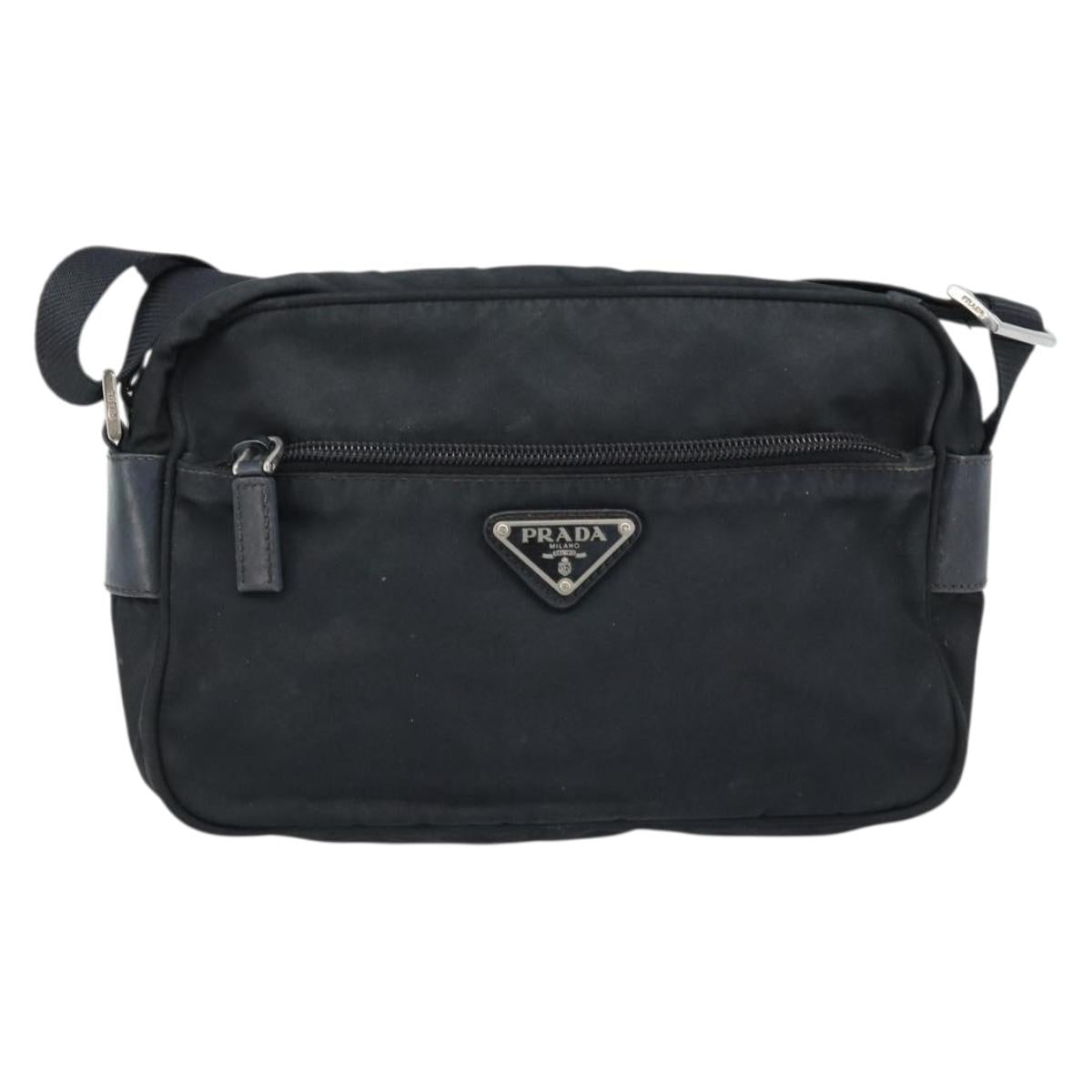 PRADA Shoulder Bag Nylon Black Silver Auth BA10971