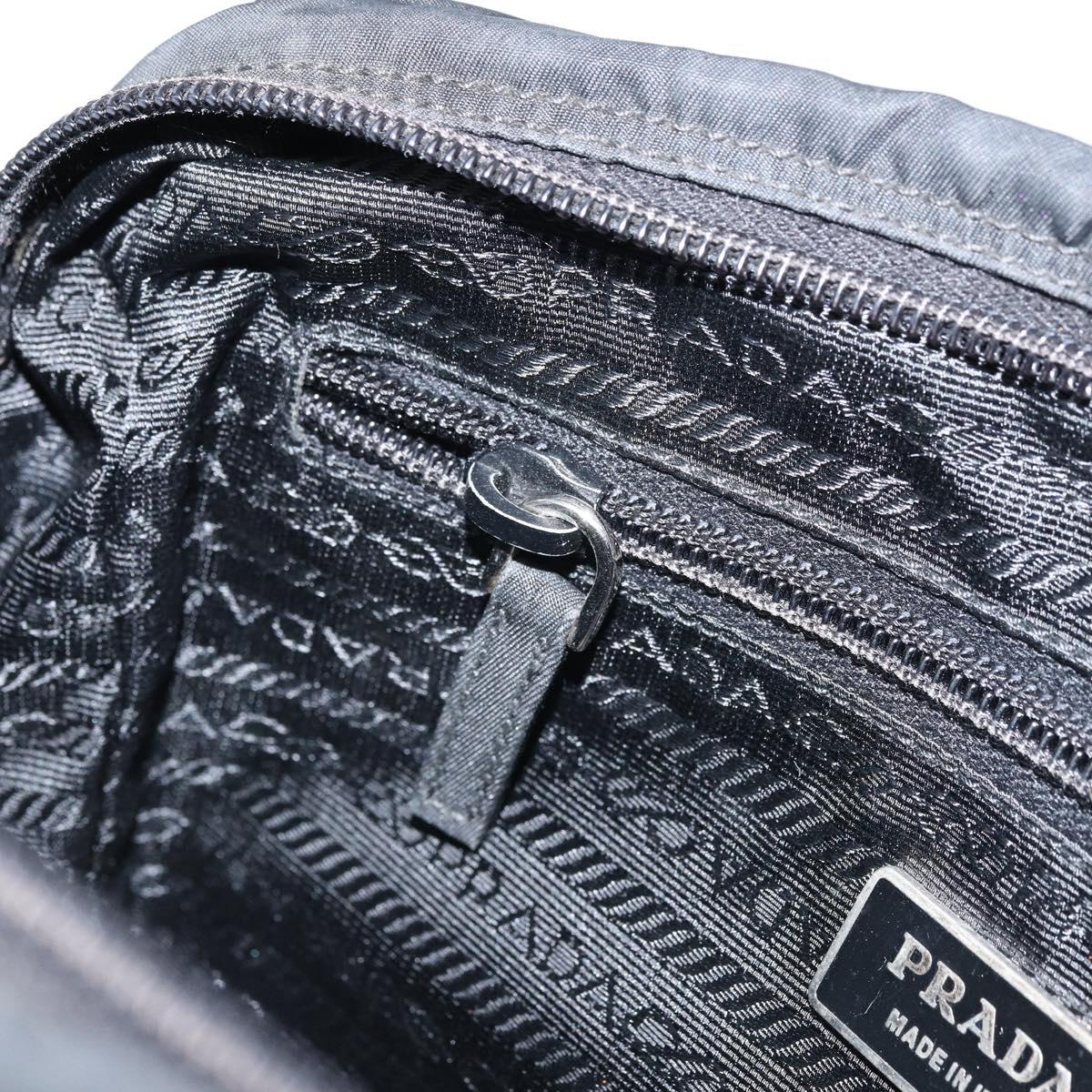 PRADA Shoulder Bag Nylon Black Silver Auth BA10971