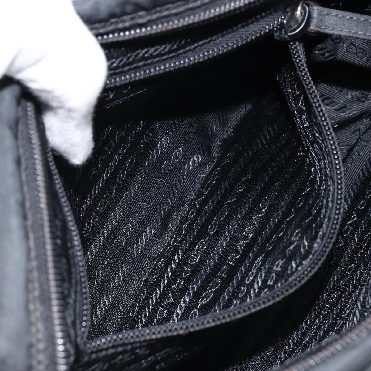 PRADA Shoulder Bag Nylon Black Silver Auth BA10971