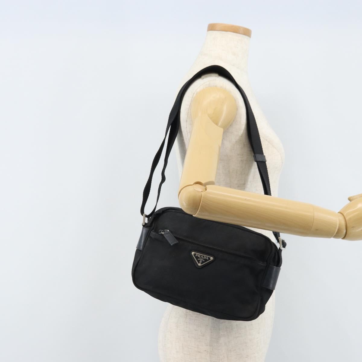 PRADA Shoulder Bag Nylon Black Silver Auth BA10971