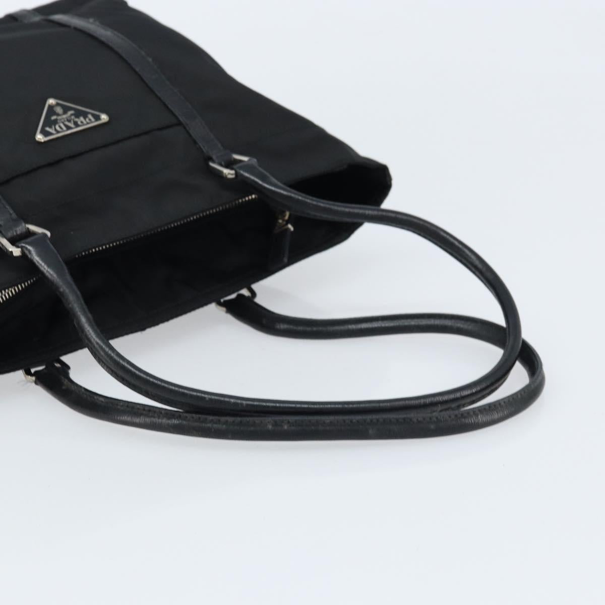 PRADA Tote Bag Nylon Black Silver Auth BA10973