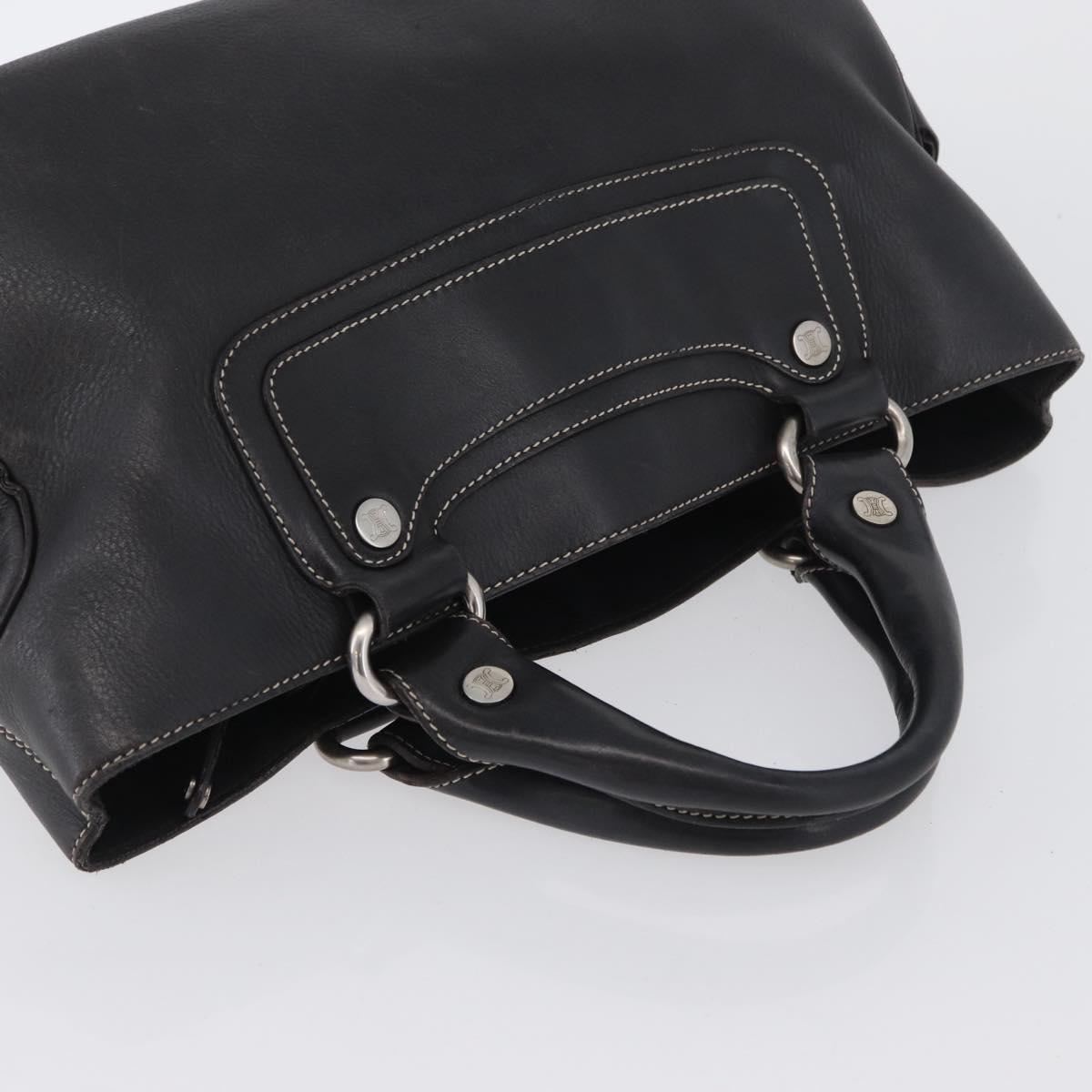 CELINE Boogie bag Hand Bag Leather Dark Brown Silver Auth BA10974