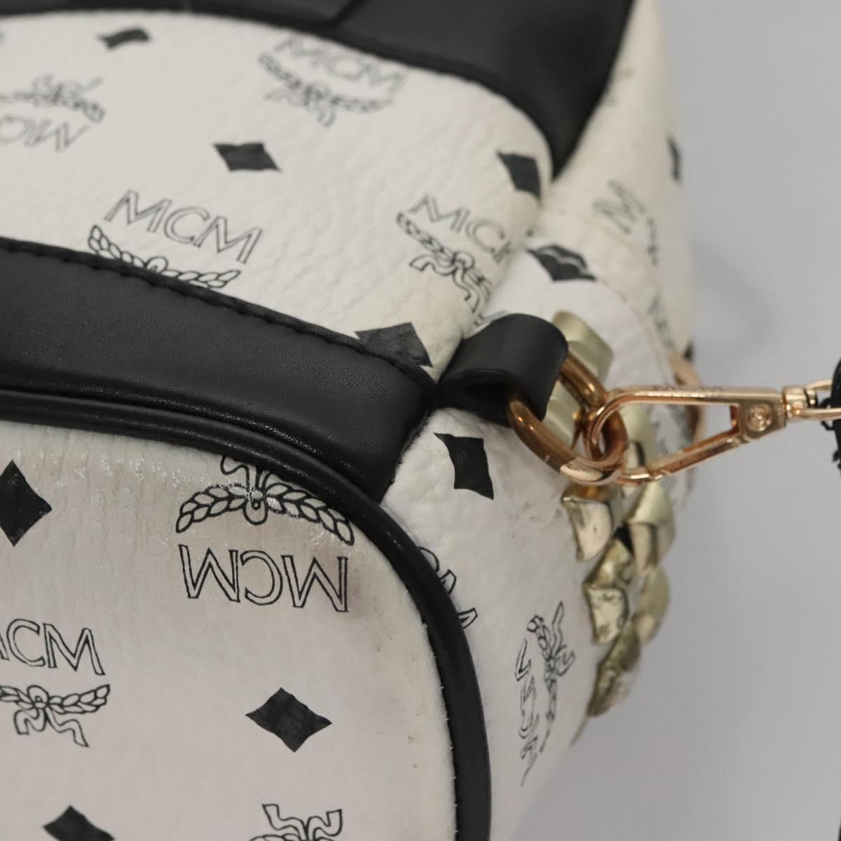 MCM Vicetos Logogram Backpack PVC Leather White Navy gold Auth BA110