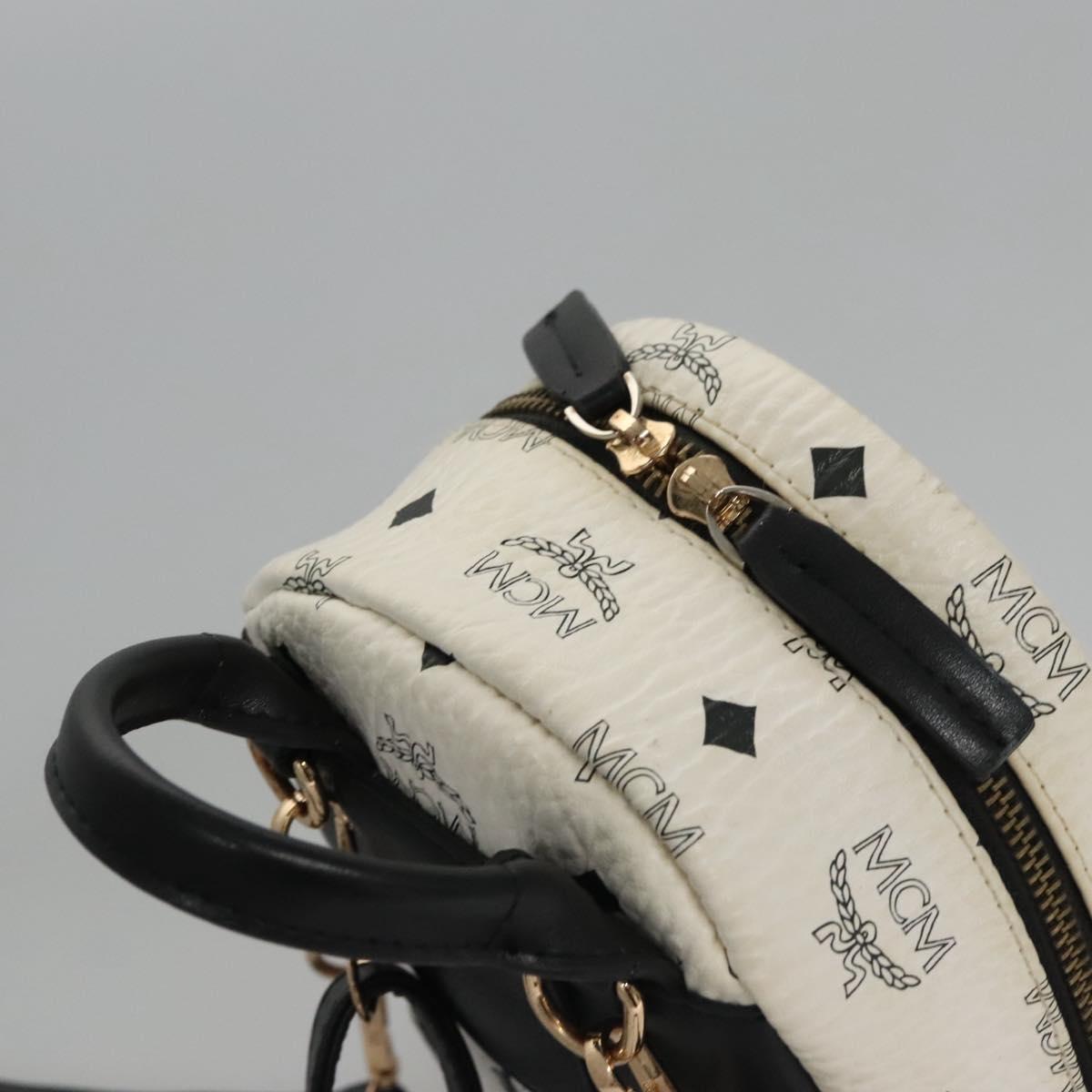 MCM Vicetos Logogram Backpack PVC Leather White Navy gold Auth BA110