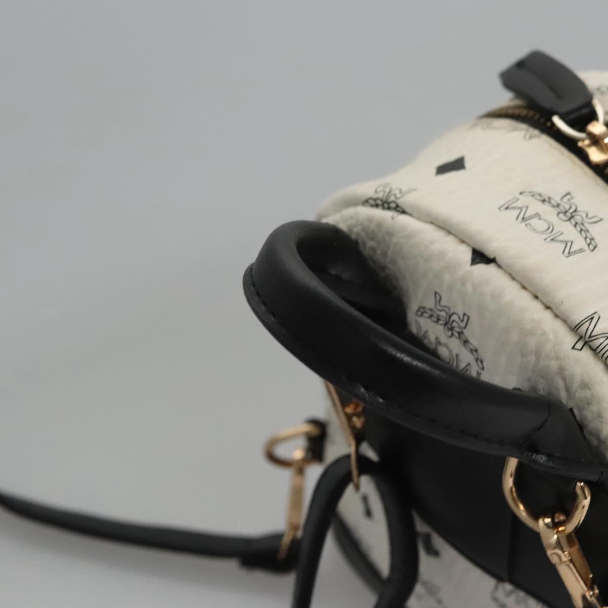 MCM Vicetos Logogram Backpack PVC Leather White Navy gold Auth BA110