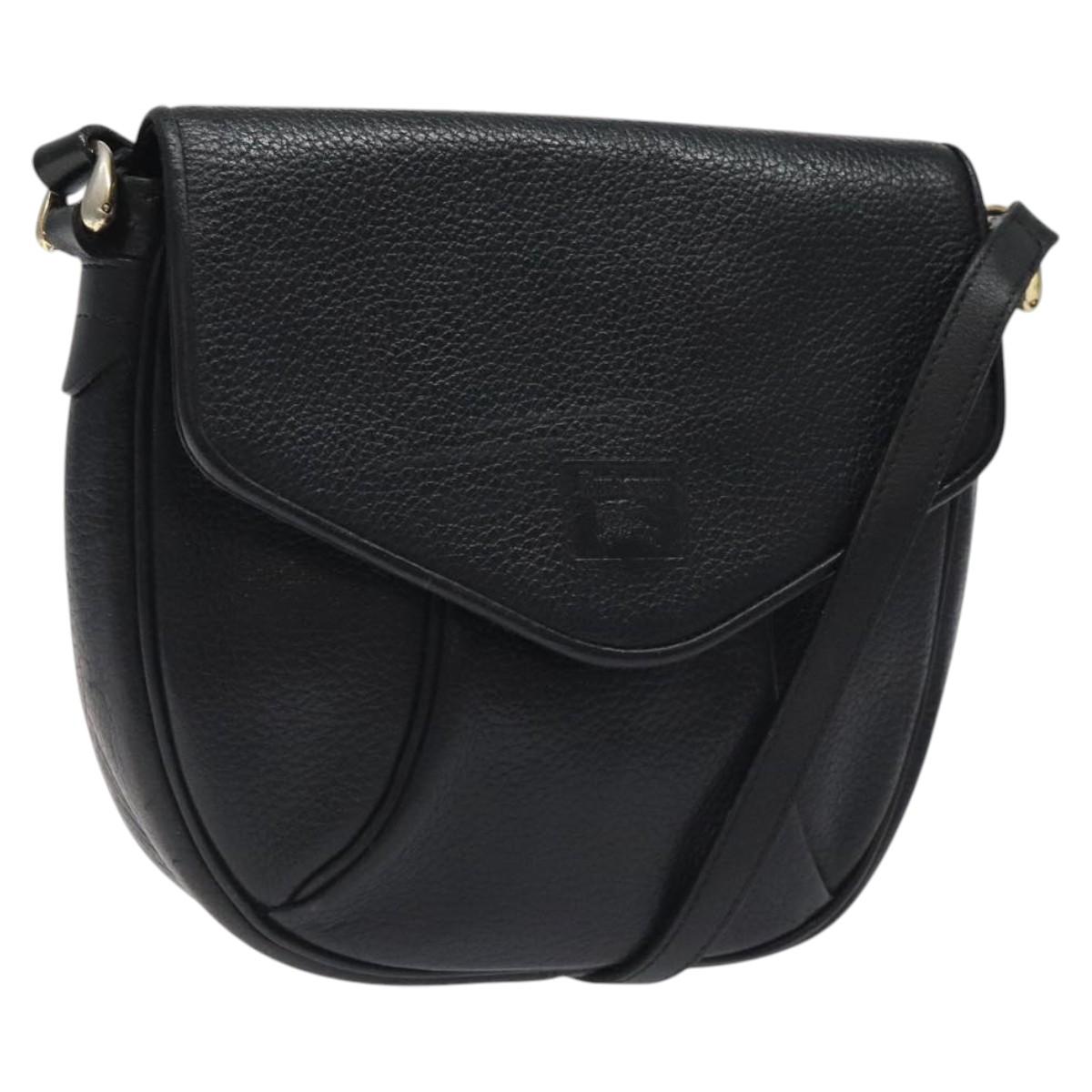 Burberrys Shoulder Bag Leather Black Gold Auth BA1100
