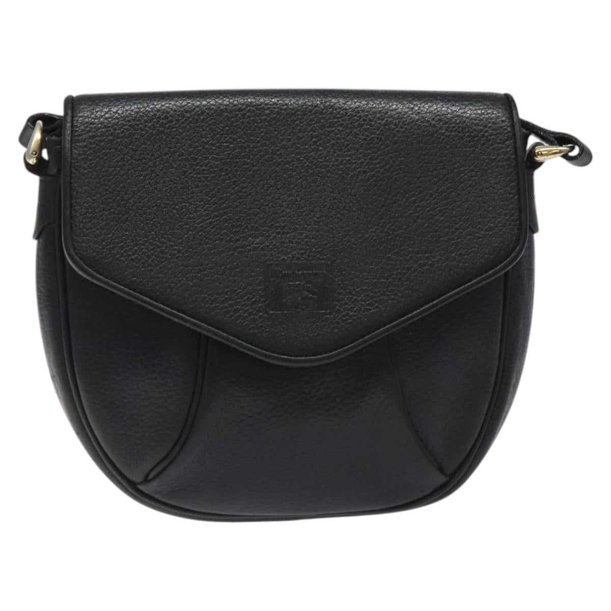 Burberrys Shoulder Bag Leather Black Gold Auth BA1100