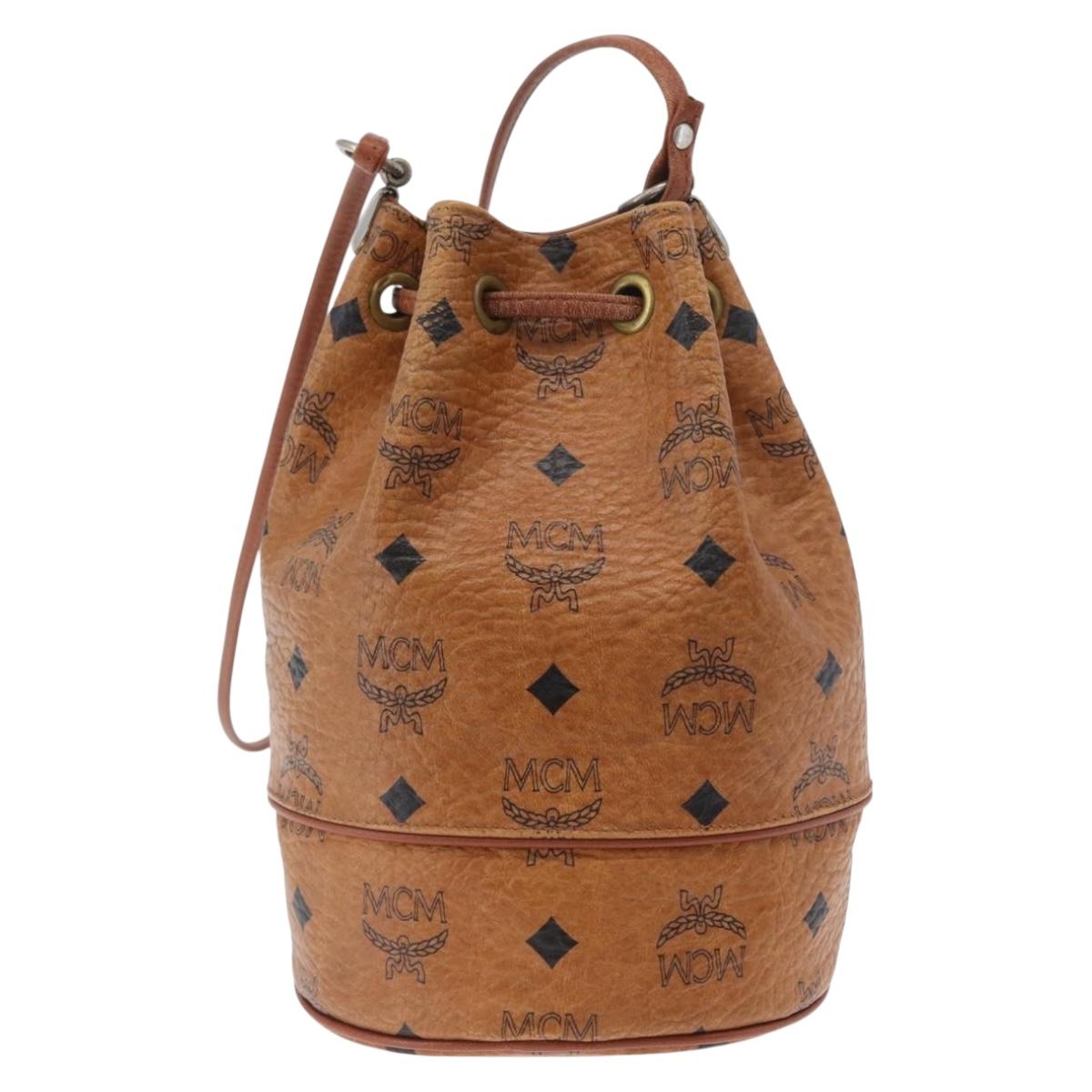 MCM Vicetos Logogram Shoulder Bag PVC Leather Brown Gold Auth BA11006