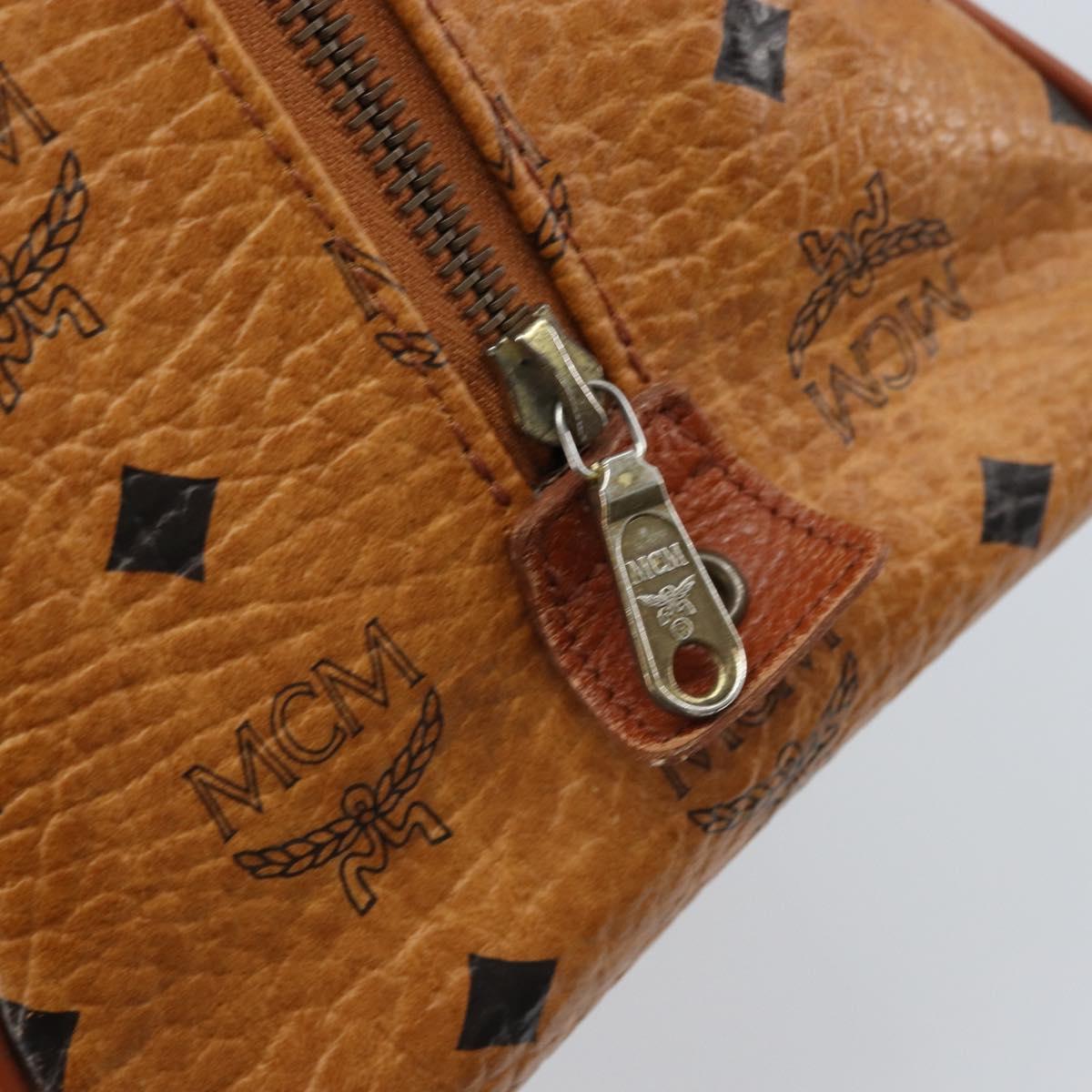 MCM Vicetos Logogram Boston Bag PVC Leather Brown Gold Auth BA11007