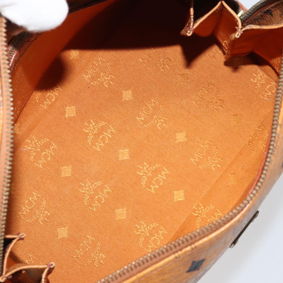 MCM Vicetos Logogram Boston Bag PVC Leather Brown Gold Auth BA11007