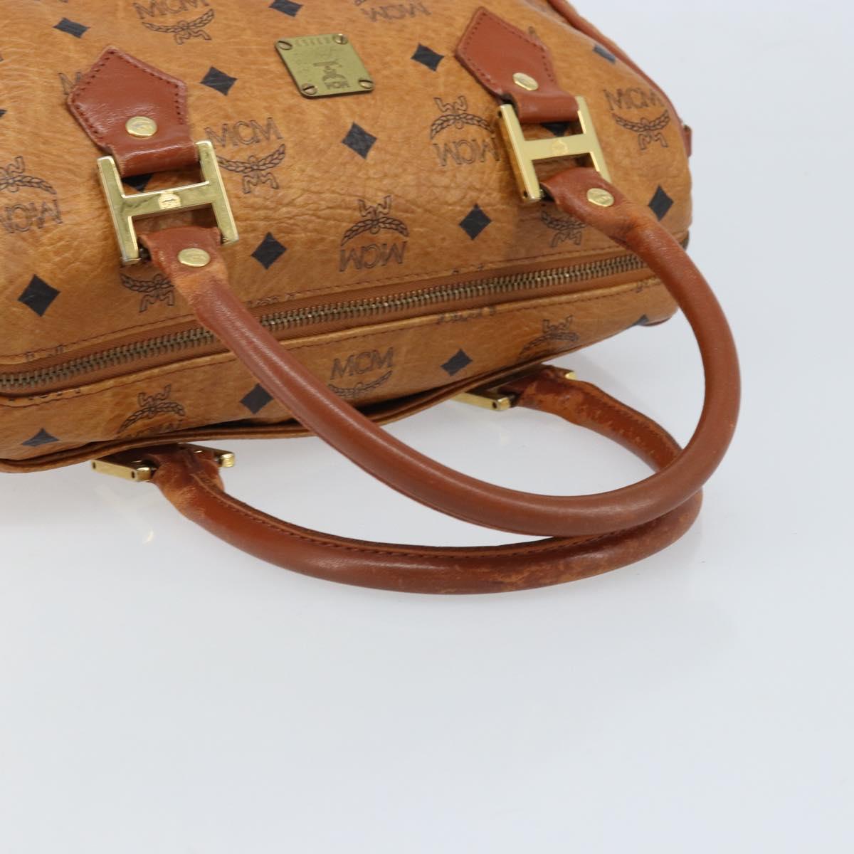 MCM Vicetos Logogram Boston Bag PVC Leather Brown Gold Auth BA11007