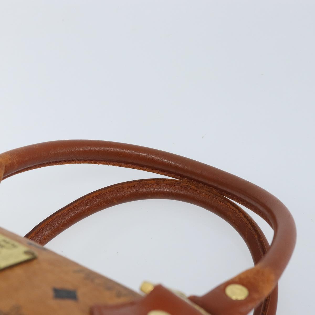 MCM Vicetos Logogram Boston Bag PVC Leather Brown Gold Auth BA11007