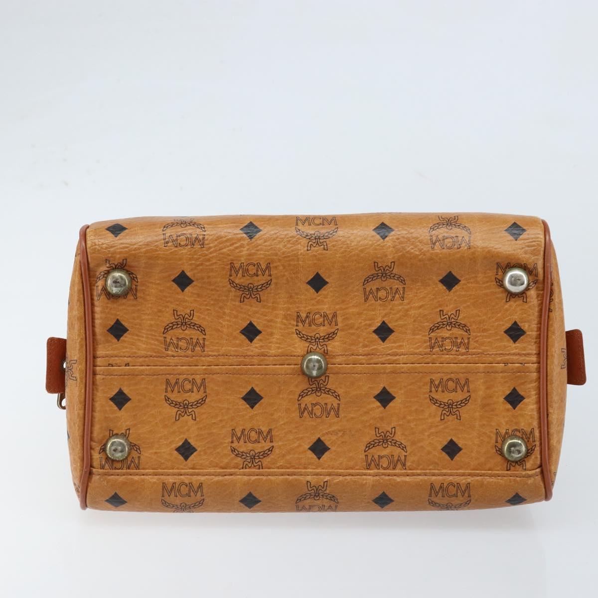 MCM Vicetos Logogram Boston Bag PVC Leather Brown Gold Auth BA11007