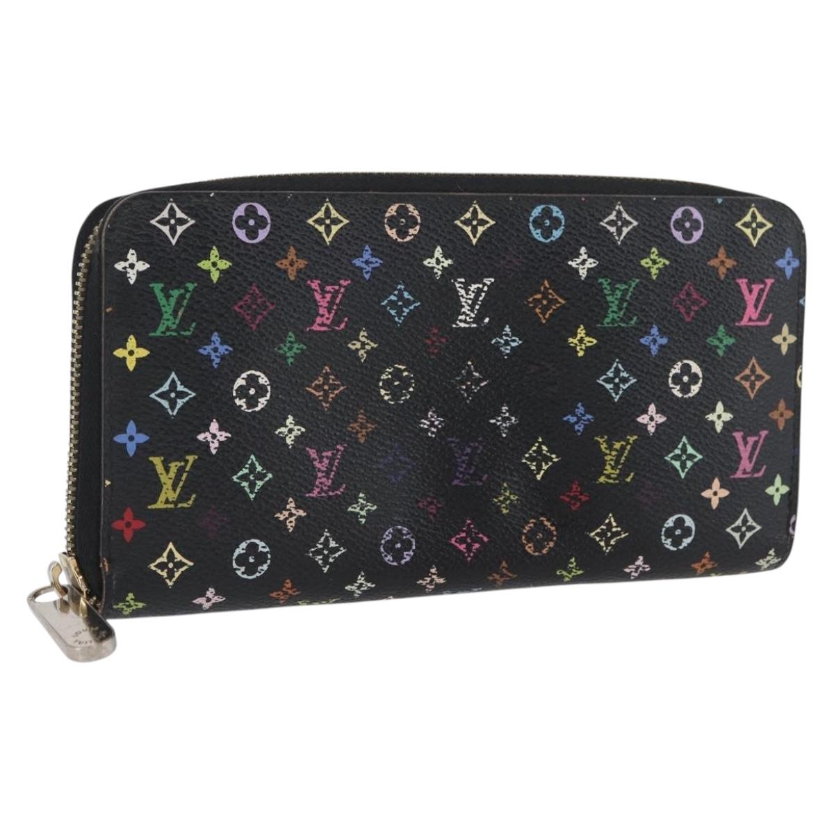 LOUIS VUITTON Multicolor Zippy Wallet Long Wallet Black M60243 LV Auth BA11010
