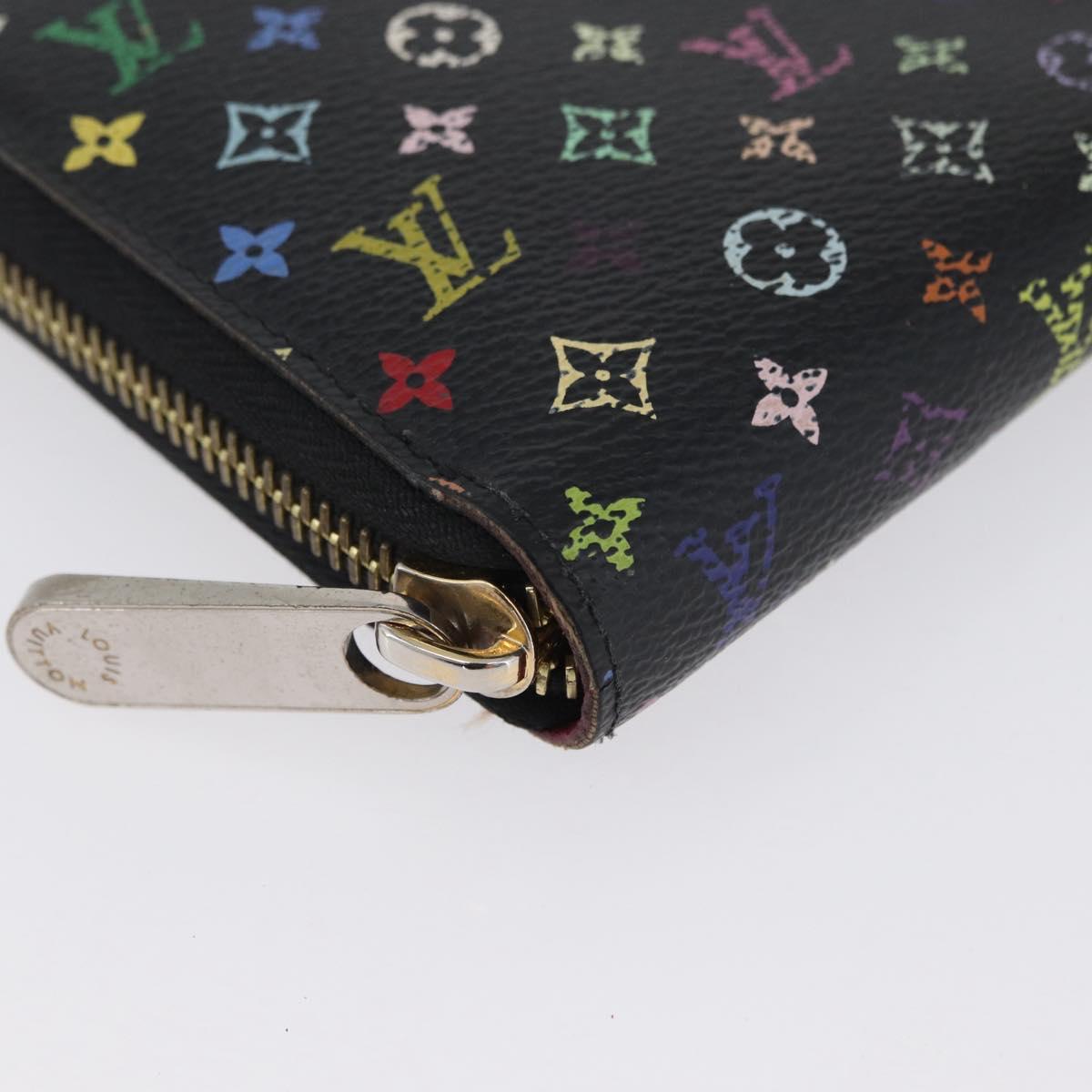 LOUIS VUITTON Multicolor Zippy Wallet Long Wallet Black M60243 LV Auth BA11010