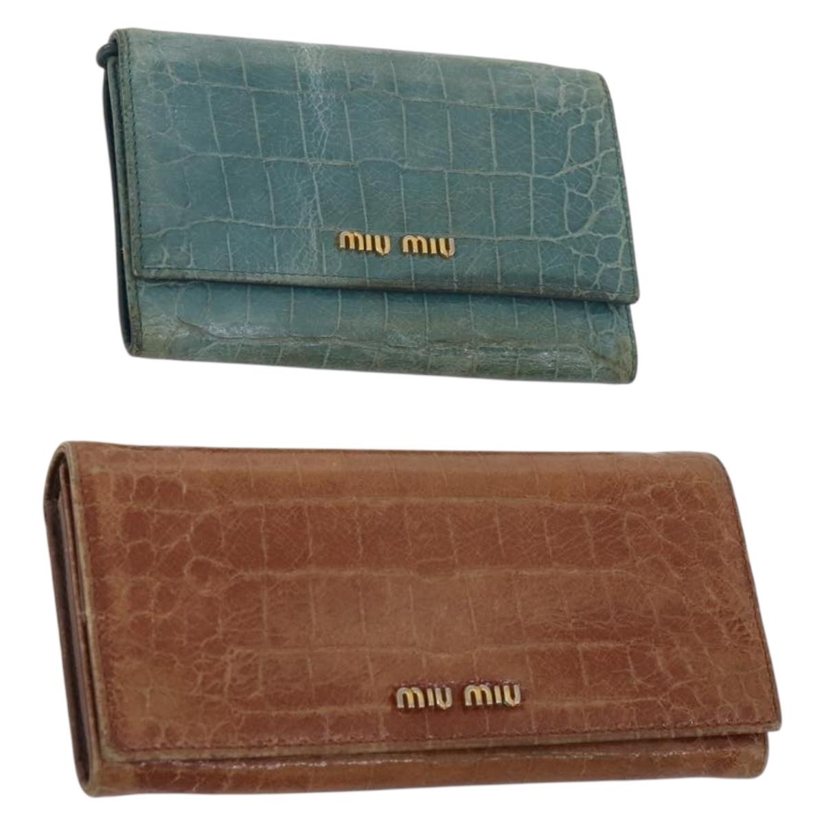 Miu Miu Wallet Leather 2 Set Brown Green Auth BA11023