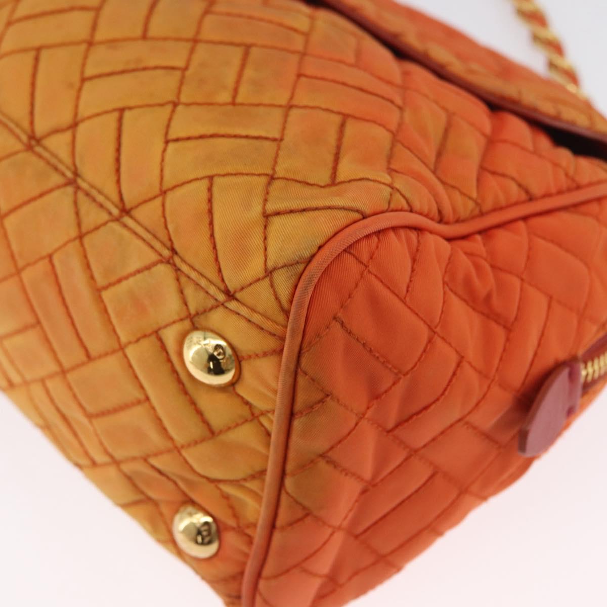 PRADA Quilted Chain Shoulder Bag Nylon Orange Gold Auth BA11028