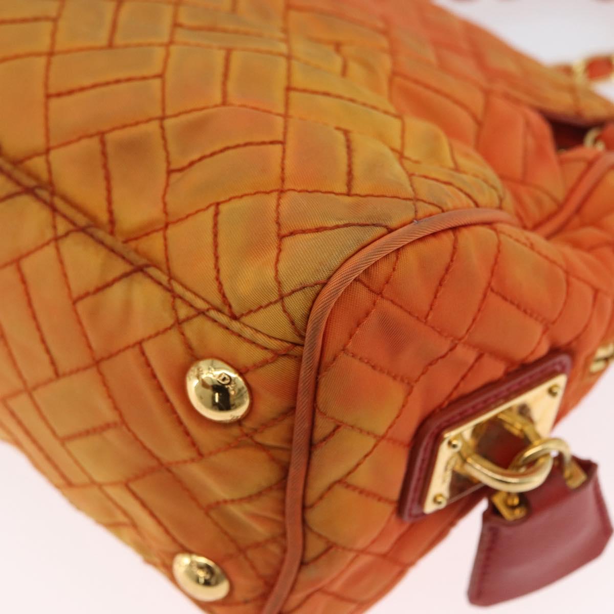 PRADA Quilted Chain Shoulder Bag Nylon Orange Gold Auth BA11028