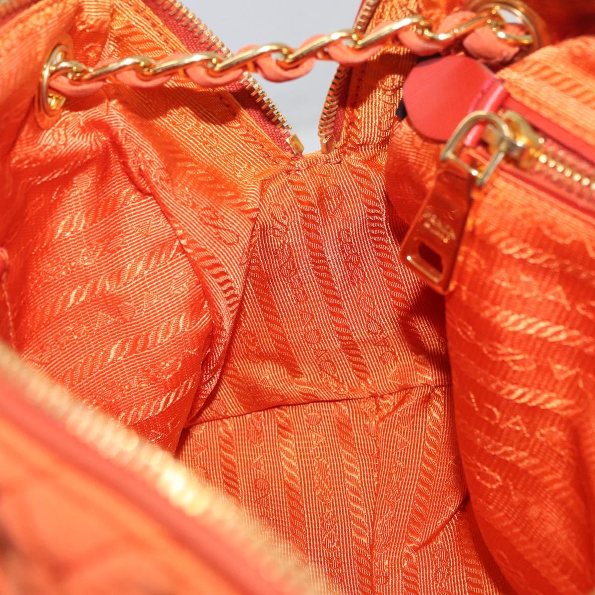 PRADA Quilted Chain Shoulder Bag Nylon Orange Gold Auth BA11028