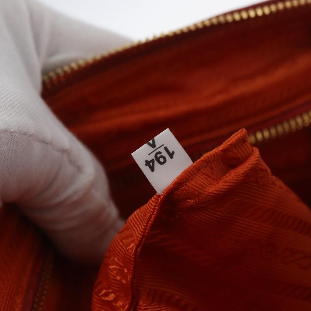 PRADA Quilted Chain Shoulder Bag Nylon Orange Gold Auth BA11028