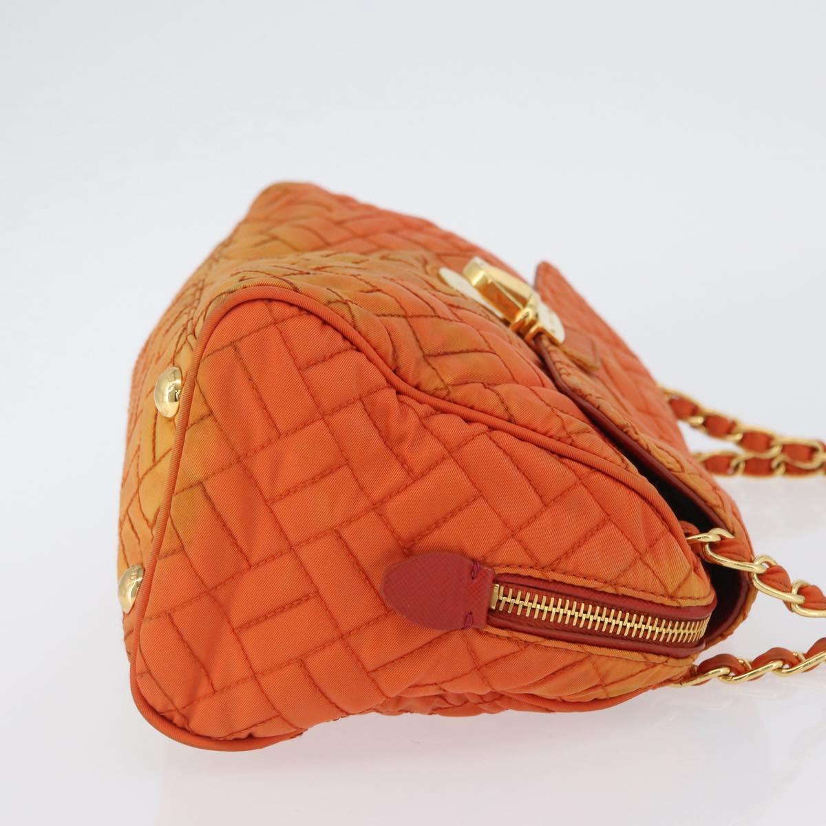 PRADA Quilted Chain Shoulder Bag Nylon Orange Gold Auth BA11028