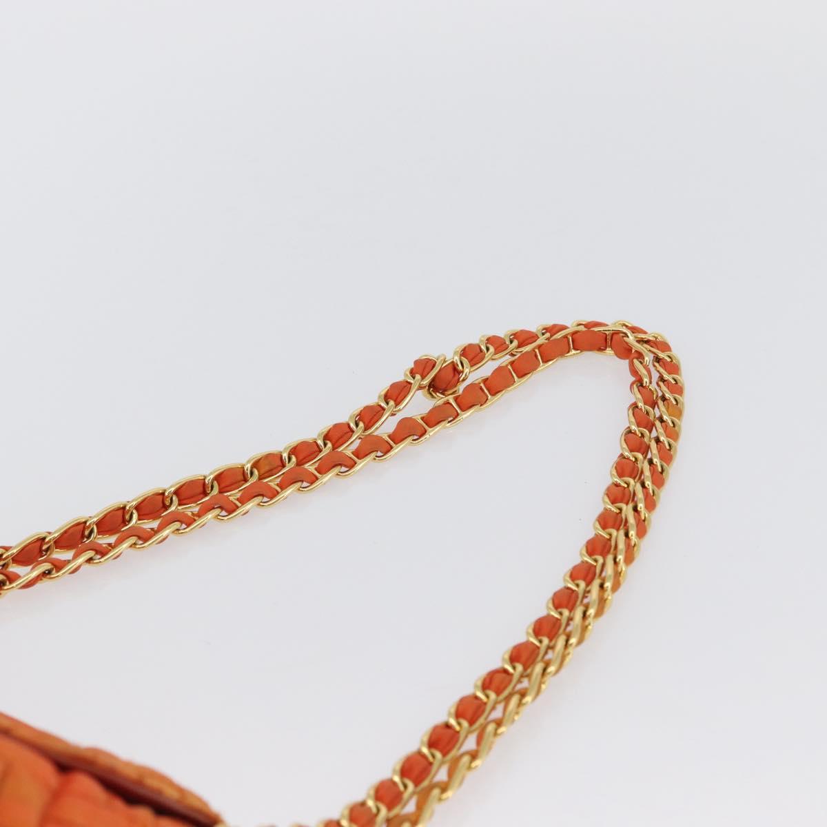 PRADA Quilted Chain Shoulder Bag Nylon Orange Gold Auth BA11028