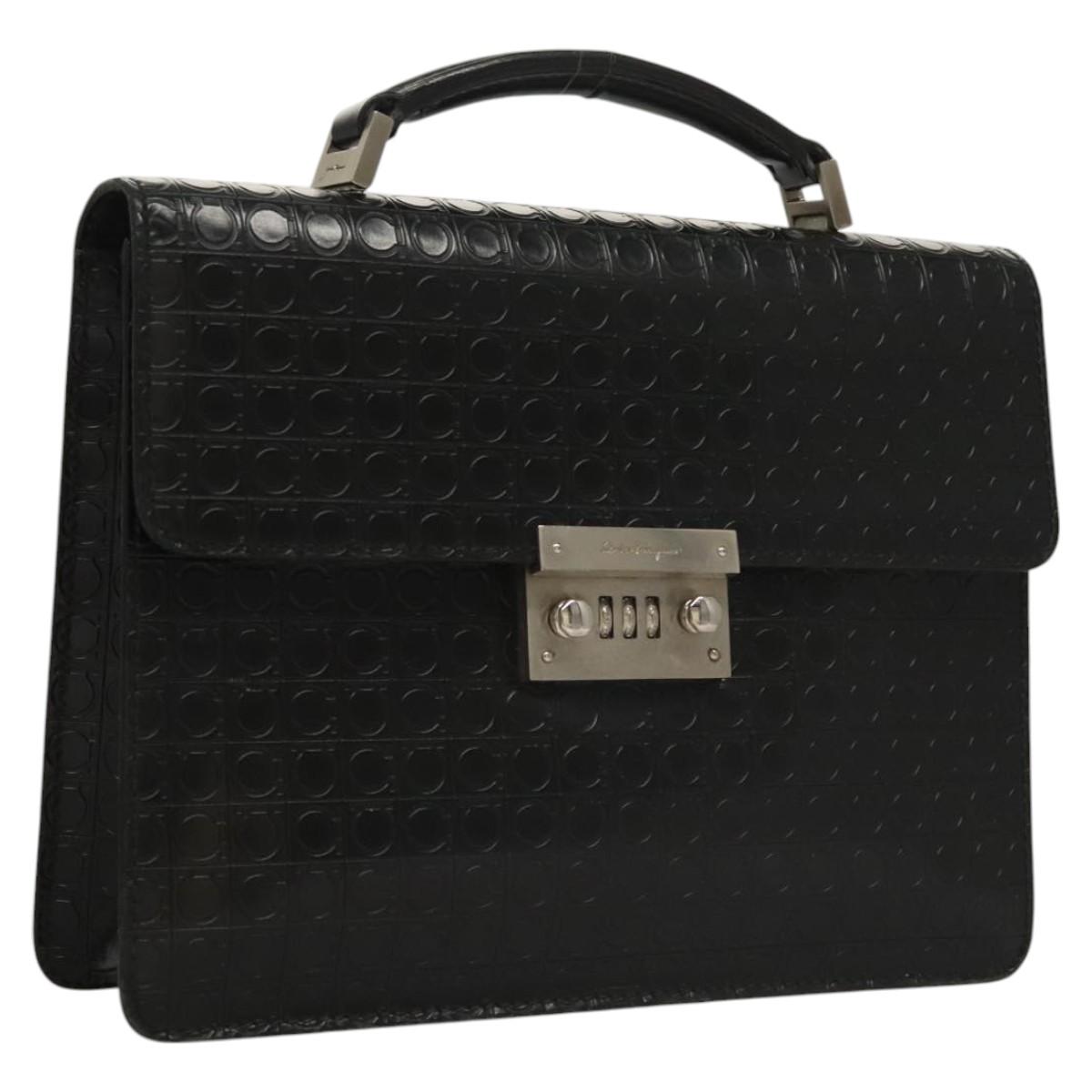 Salvatore Ferragamo Gancini Hand Bag Leather Black Silver Auth BA1103