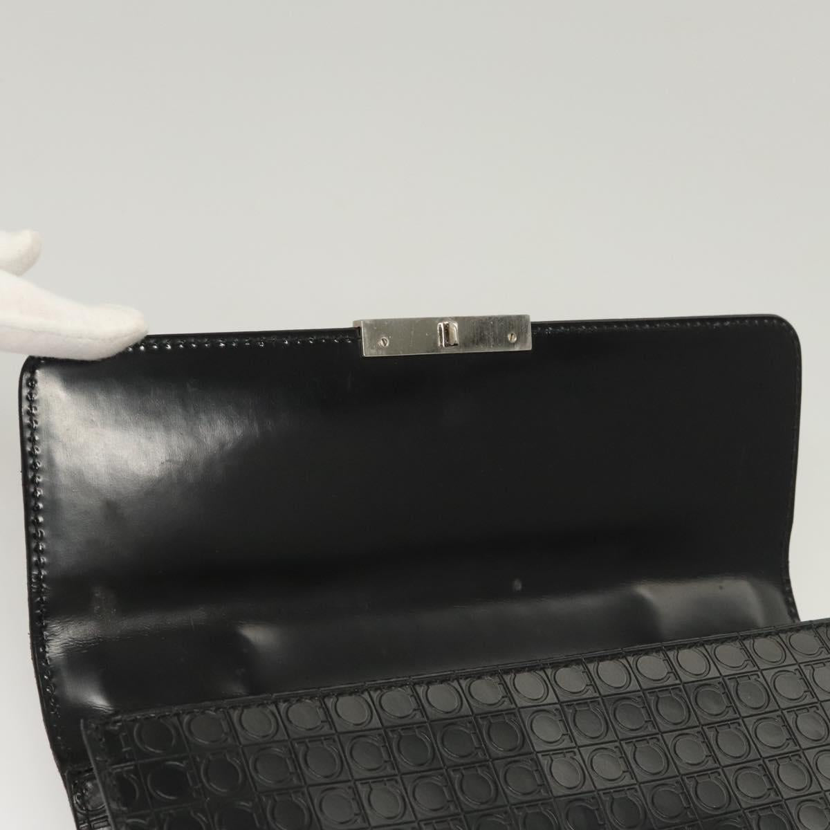 Salvatore Ferragamo Gancini Hand Bag Leather Black Silver Auth BA1103